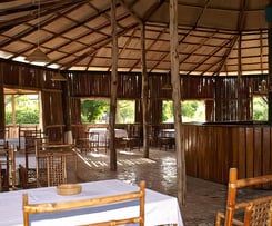 Een serene weergave van Sita Joyeh, een eiland omringd door water, met een indrukwekkende Baobab-boo