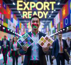A high-resolution image of four ethnically diverse business professionals finalizing a deal in a bright office, smiling and s