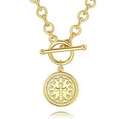 Saint Benedict Necklace Drop 18K Gold Toggle Medallion Coin Cross Pendant