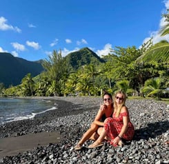 Portrait of Eva and Manon at Teahupo'o, Tahiti.