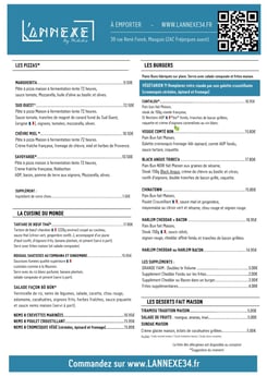 Menu à emporter L'Annexe Mauguio : burgers, pizzas, cuisine du monde, desserts maison