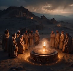 Die Bagdad-Batterie wird in einem religiösen Ritual dramatisch dargestellt, umgeben von Priestern in