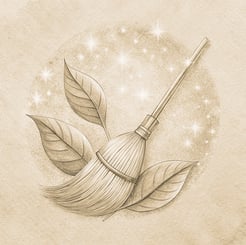 a broom with a leaves