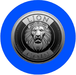 a lion head on a blue background with a lion head