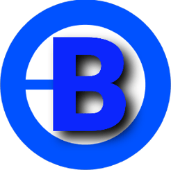 a blue and white logo with the letter b