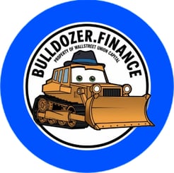 a bulldozer finance logo on a blue circle