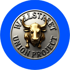 a wall street union union project logo on a blue background