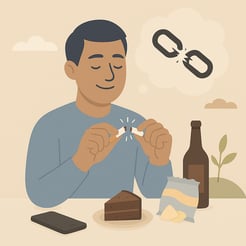 a man sitting at a table breaking a cigarette