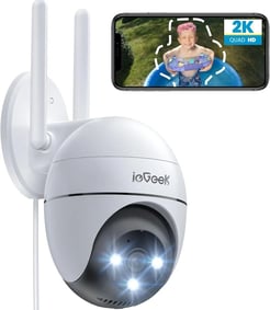 ieGeek 2K Camara Vigilancia WiFi Exterior con Eléctrico, PTZ 355°, blanco