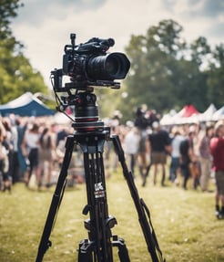 camera sur trepied qui film un festival en plein air