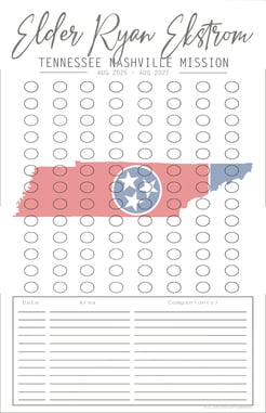 weekly lds missionary countdown calendar tracking dates, areas, and missionary companions