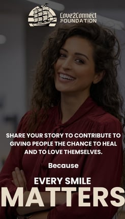 a woman with a smile on her face and a quote about the story of her