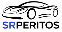 Logotipo de SRPERITOS con icono de coche estilizado y texto en azul