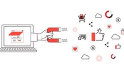 a laptop computer with a hand holding a magnet magnet