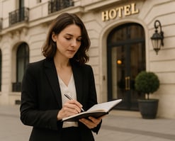 Consultante en audit qualité effectuant une visite mystère dans un hôtel de luxe.