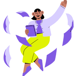 lady with flying documents