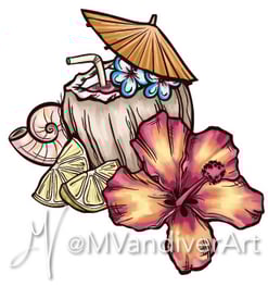 Illustrations from the menu for Beachbum Berry's Latitude 29 by New Orleans artist Melissa Vandiver.