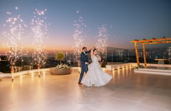 Spectacular stage fireworks display highlighting an unforgettable first dance moment.