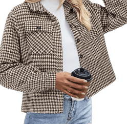 Zeagoo Flannels for Women Cropped Shacket Jacket Fashion Plaid Button Down