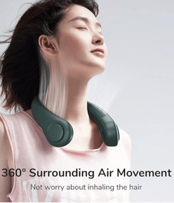 poster of a female wearing neck fan