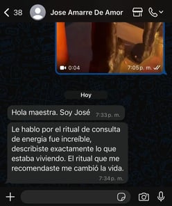 Testimonio de cliente agradecido a la Bruja Samara por un ritual de consulta energetica que transformo su vida.