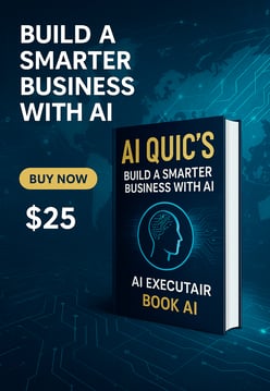 Promo image of AI QUC’S e-book showing futuristic tech design and $25 sales badge for entrepreneurs