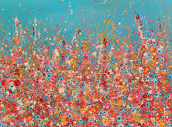 abstract painting of a field with flowers