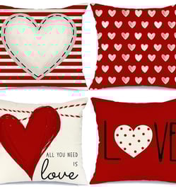 GEEORY Valentines Day Pillow Covers 16x16 inch Set of 4 for Valentines Decor Red White Stripes Dots 
