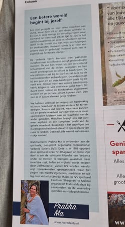 artikel International Vedanta Society in regiomagazine Topic