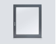 a window with a large mirror and a door