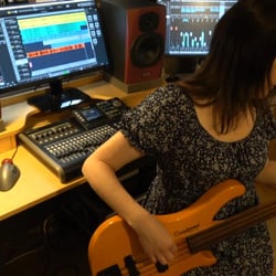 Angie Jean playing bass guitar for recording of when i see you