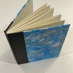 Journal, hardcover, paste paper circles blue and silver - Bound Impressions