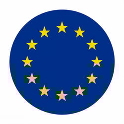 a circular blue and yellow flag with stars
