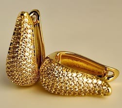 a pair of gold - plated earrings with a pair of earrings