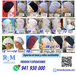 Cofias - Tocas Reutilizables - Tocas de Tela - Cofias - Tocas lavables - RKM Confecciones