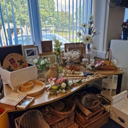 A table in our gift room displaying secondhand goods for sale