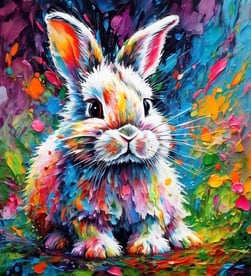 a painting of a rabbit rabbit in a field