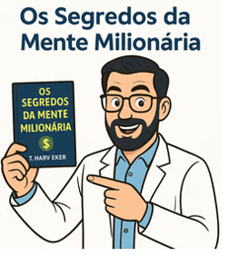 Avatar do Dr. Finanças segurando e indicando o livro os segredos da mente milionaria