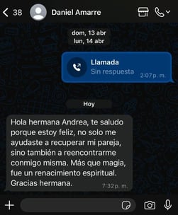 Cliente Daniel compartiendo su experiencia positiva tras un ritual de endulzamiento realizado por la Bruja Samara.