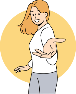 Mujer invitando a mejorar el español profesional con curso online.