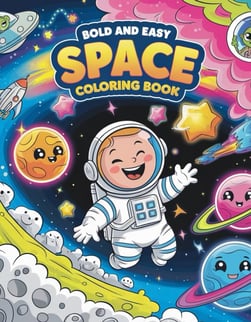 Bold and Easy Space Coloring Book: Fun and Cute outer space coloring kids book Ages 3-7. Explore Planets, Rockets, Aliens, As