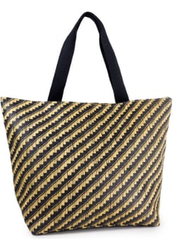 a black and gold striped baguet bag