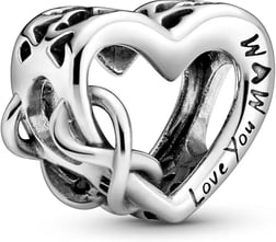 PANDORA Dijes con forma de corazón y símbolo de infinito con inscripción Love You Mum