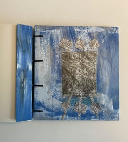 Coptic binding - collage inside back cover blue