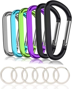 6PCS Black Carabiner Caribeaner Clip,3" Large Aluminum D Ring Shape Carabeaner with 6PCS Keyring Key