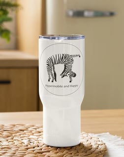 travel mug with bendy zebra printed on it