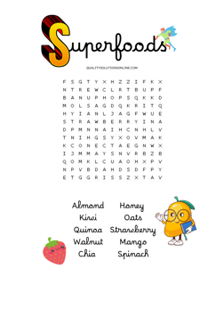 Sopa de letras Superfoods en inglés para niños
