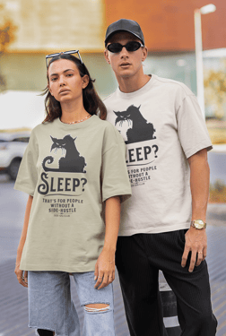 vivid calm designs, side gig club, Sleepless Grind, Hustler Cat, Vivid Black, black cat, Late-night 