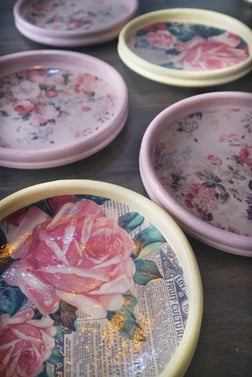 Hand painted Plate with Decoupage Floral Design