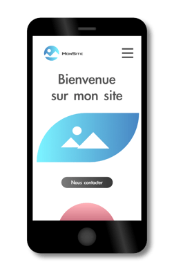 Smartphone sur une page d'accueil de site web avec mention "Bienvenue sur mon site"